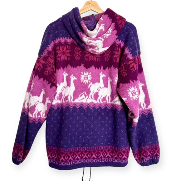 Yari Artesanias Pink and Purple Hooded Alpaca Wool Jacket Unisex Size M - Picture 2 of 9